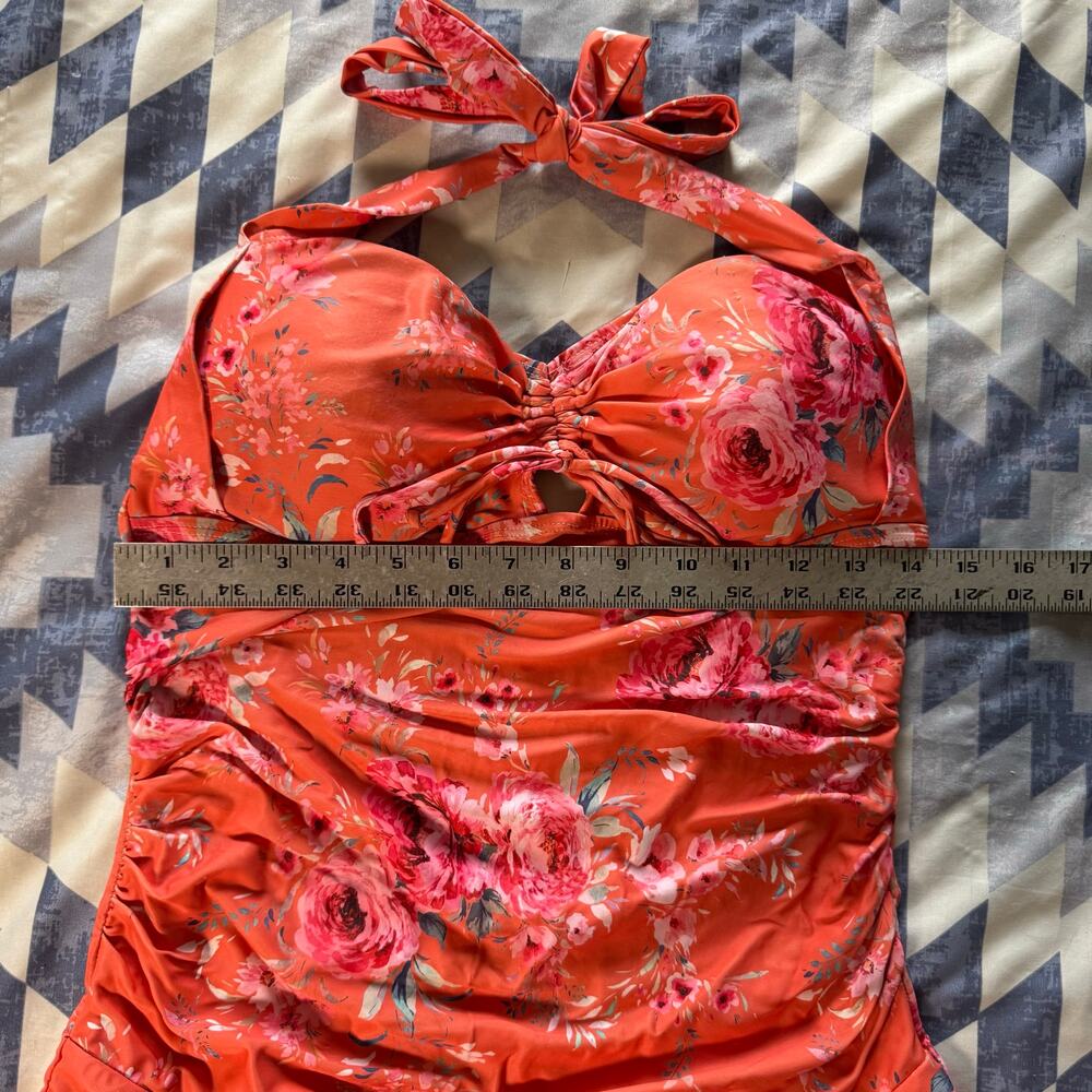 Maternity One Piece Swimsuit Floral Halter Ruched Size L - Picture 8 of 8